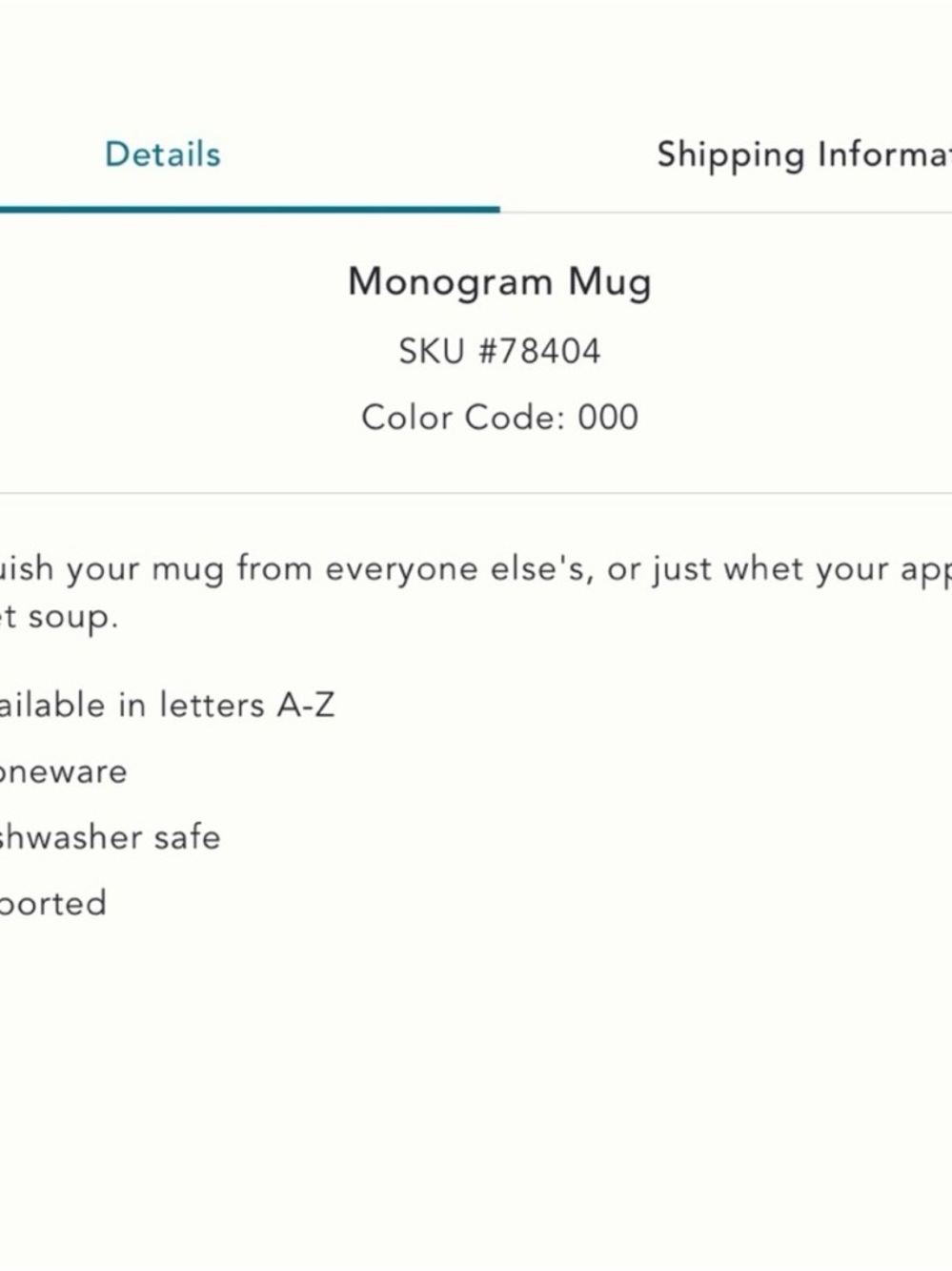 Anthropologie W Cream Ceramic Monogram Mug with Black Vintage Lettering Initial - Picture 7 of 9